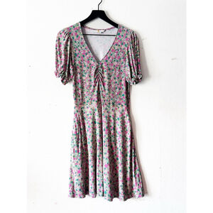 Boden Pink Floral Puff Sleeve V-Neck Dress Size 10R EcoVero™